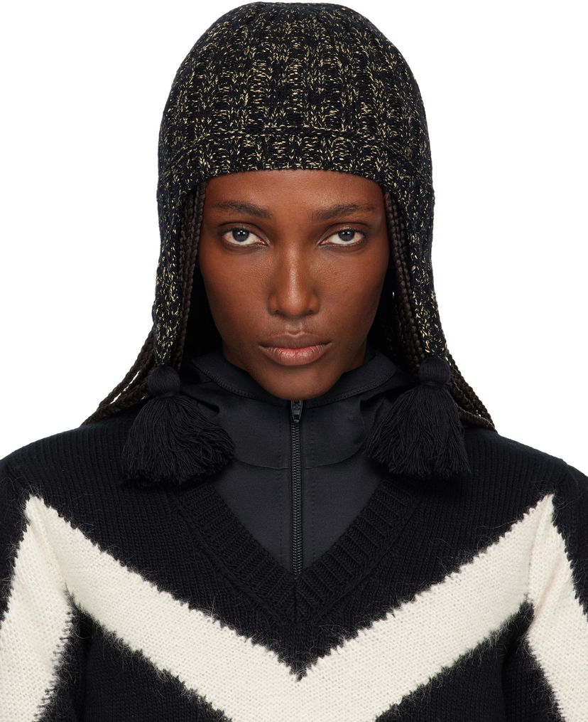 Шапка Valentino Valentino Garavani Metallic Knit Beanie with Ear Flaps and Tassels Черно | 7W2HB02FKAW