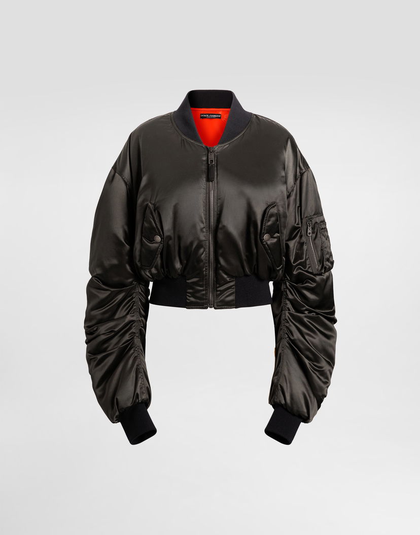 Яке бомбър Dolce & Gabbana Dolce & Gabbana Oversized Cropped Bomber Jacket Черно | F9T51TFUMS6N8476
