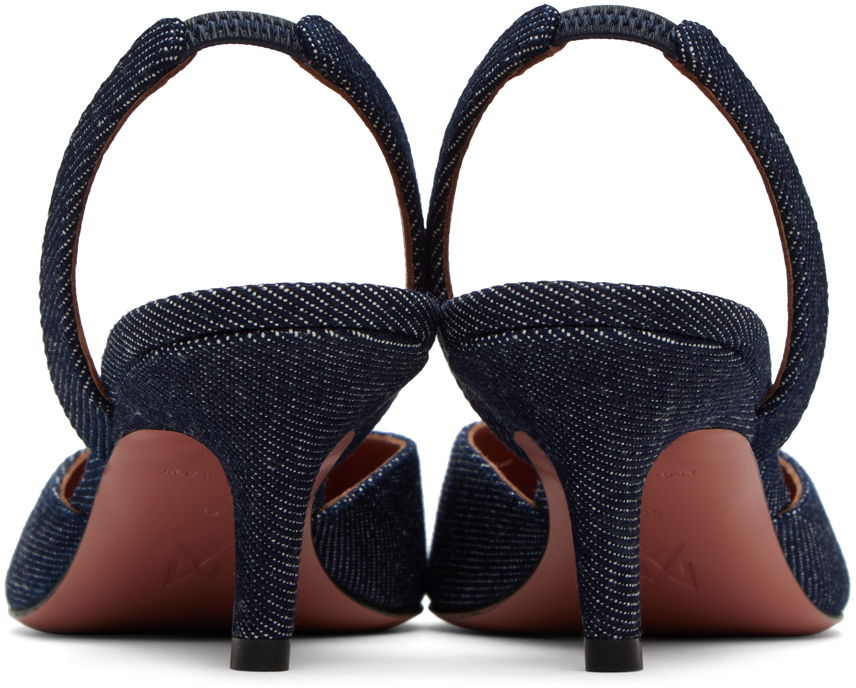 Кецове и обувки Amina Muaddi Sling Heels with Crystal Buckle Синьо | CAMELIA SLING 60 SLANTED DENIM D, 1