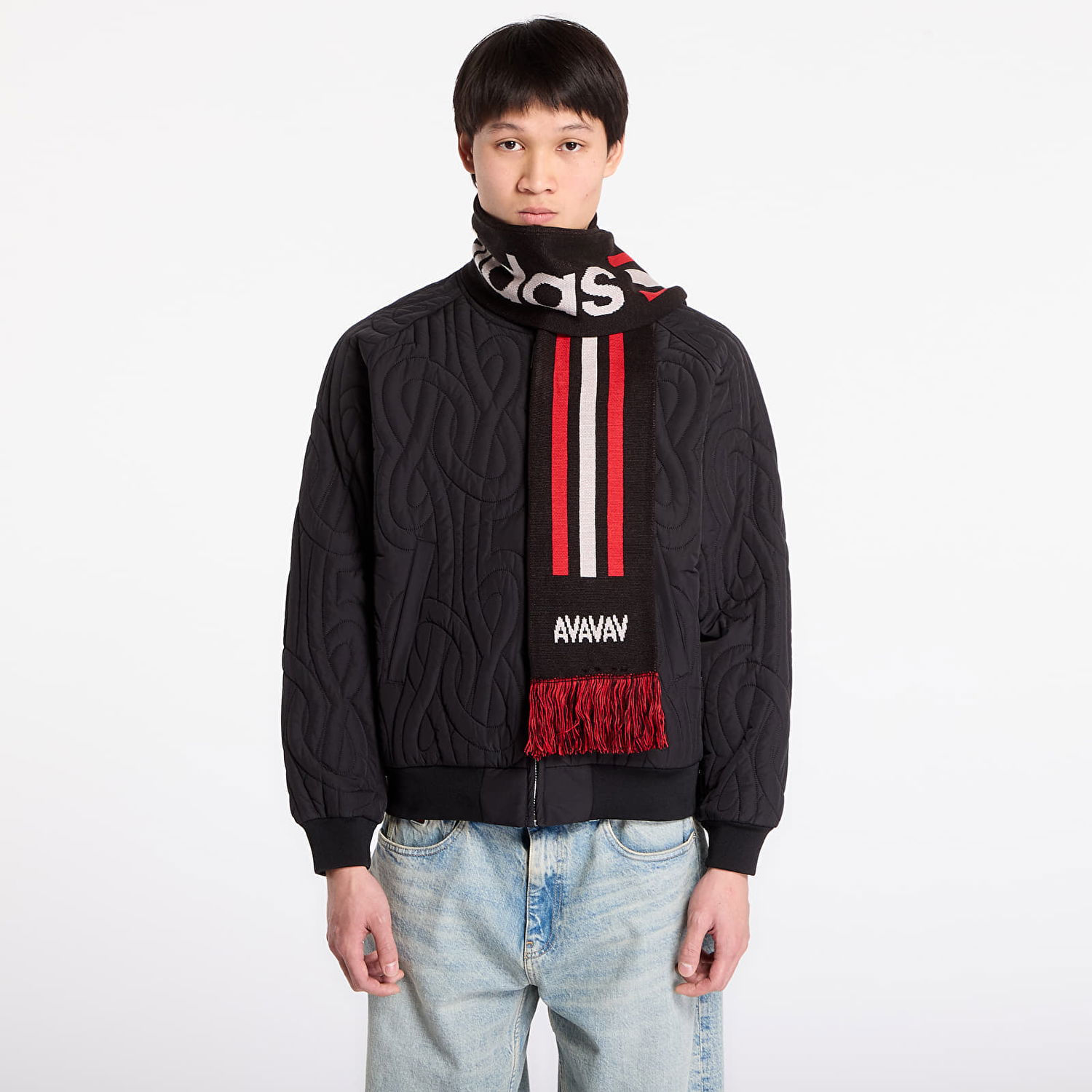 Шал adidas Originals adidas x AVAVAV Striped Knit Fan Scarf with Fringes Черно | KC6669, 0
