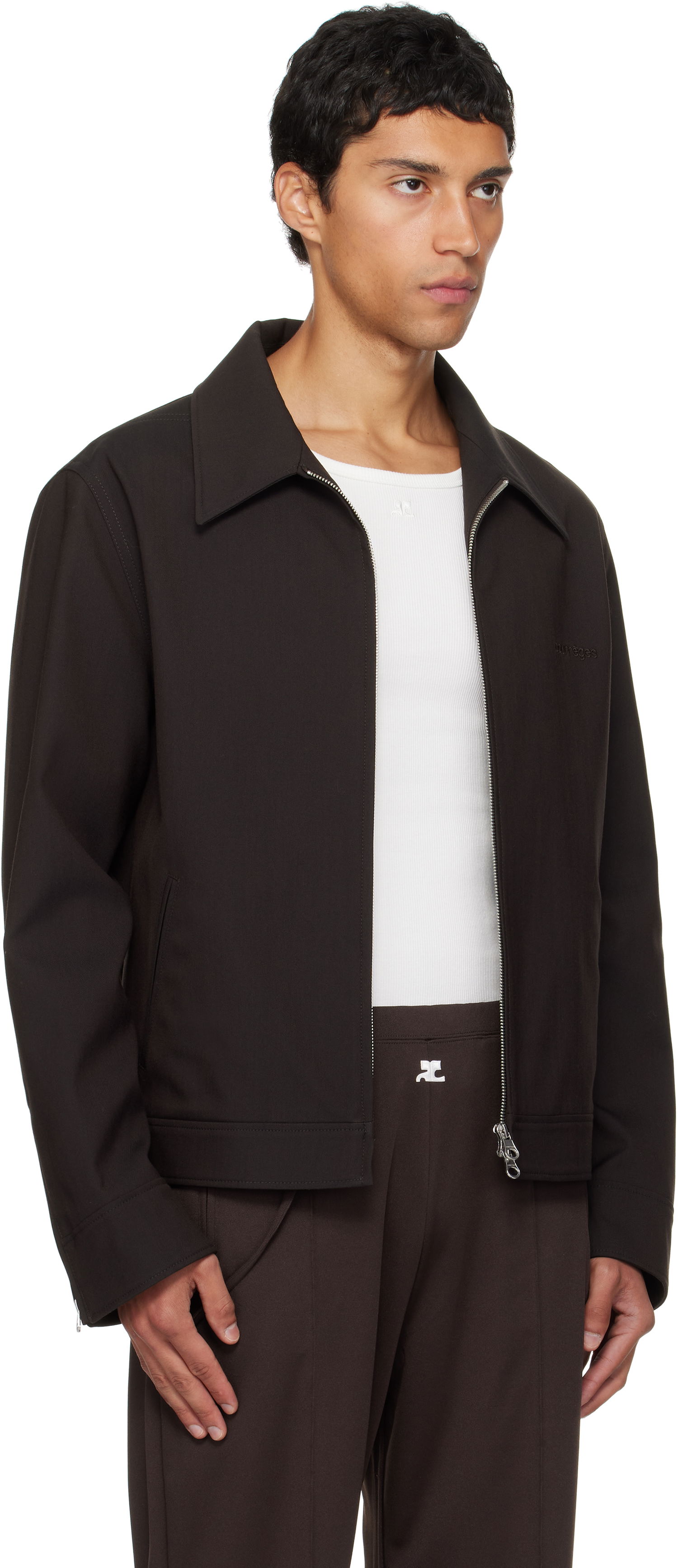 Яке Courrèges Courrèges Embroidered Zipped Twill Jacket Черно | 325CBL307PL0222, 1