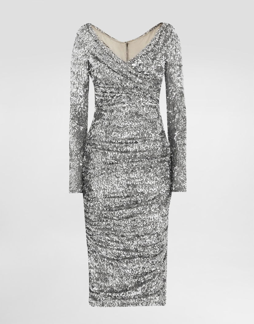 Pокля Dolce & Gabbana Draped Sequin Dress Collection 42 Металик | F60EMTFLSMCS0998