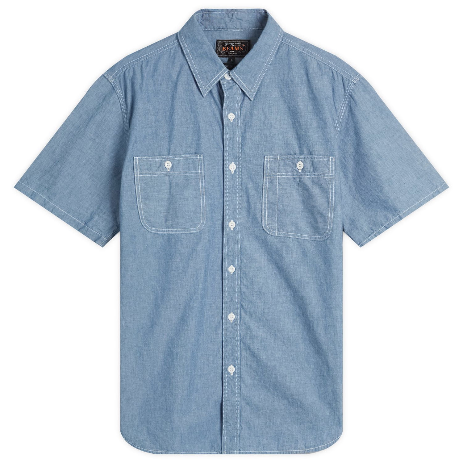 Риза BEAMS Beams Plus Short Sleeve Work Shirt, Size Large Синьо | 3801-0004-139-70, 0