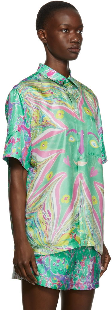 Риза Stella McCartney Stella McCartney Ricky Myfawnwy Edition Print Short Sleeve Shirt Зелено | 604051SSA65, 4