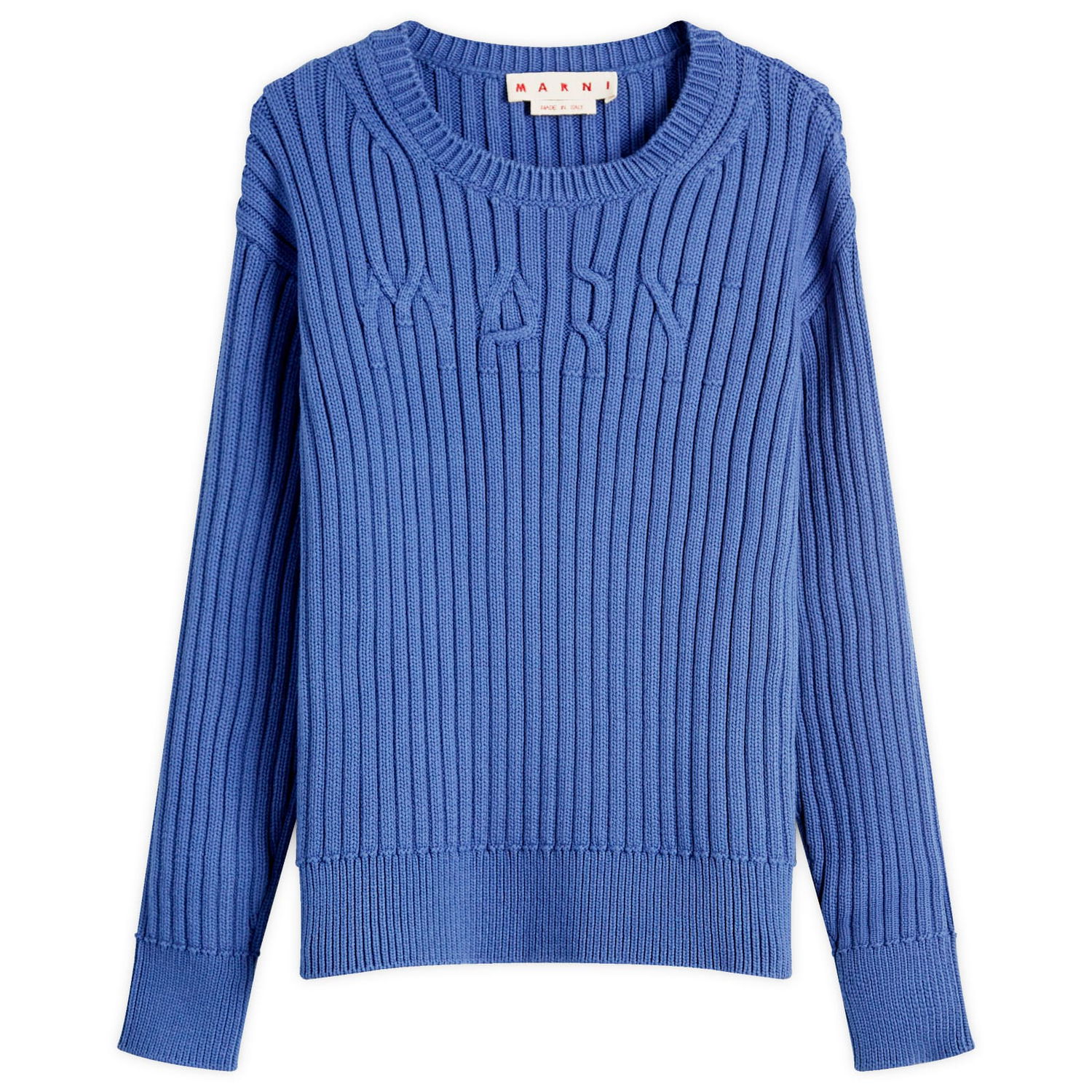 Пуловер Marni Marni Men's Ribbed Crew Knit Sweater with Logo, Size 48 Синьо | GCMG0430A0-UFC950-00B53, 1