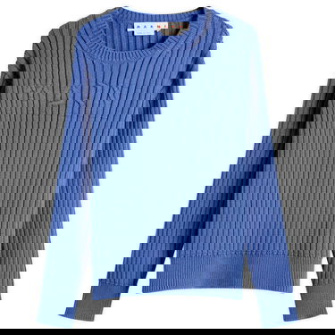 Пуловер Marni Marni Men's Ribbed Crew Knit Sweater with Logo, Size 48 Синьо | GCMG0430A0-UFC950-00B53, 1