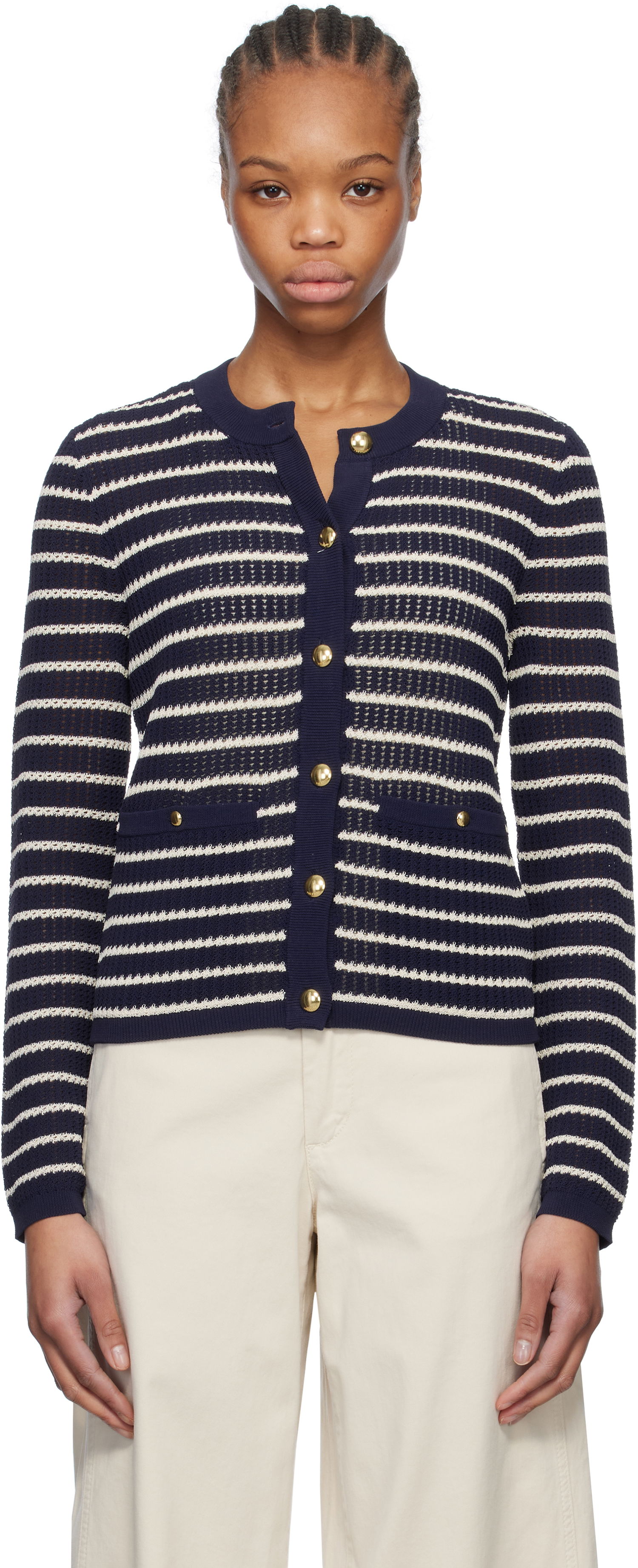 Пуловер rag & bone rag & bone Viola Stripe Cardigan Тъмно синьо | WAS24S042TG42, 0