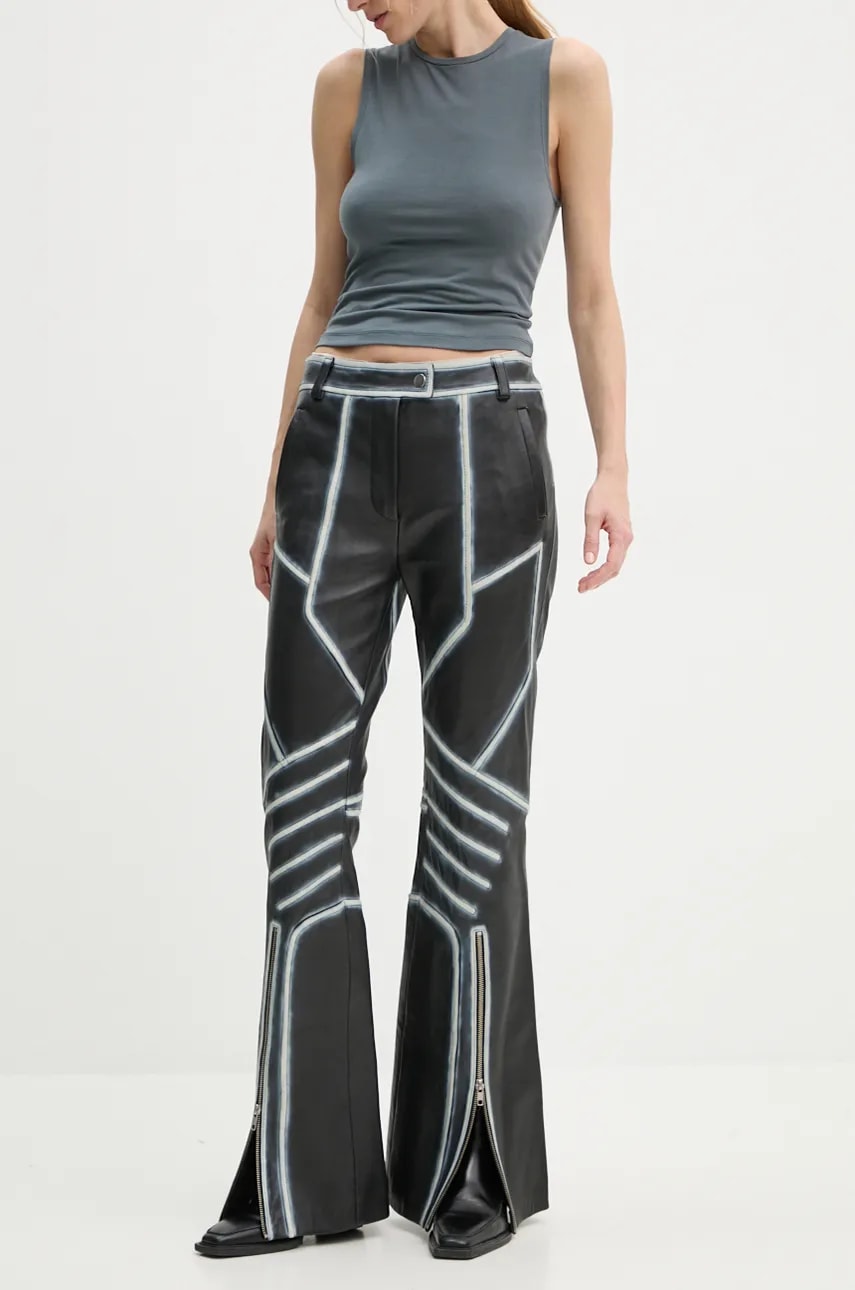 Панталони STAND STUDIO Stand Studio Moto Detailed High-Waisted Bell-Bottom Leather Pants Черно | 62287.7030, 0