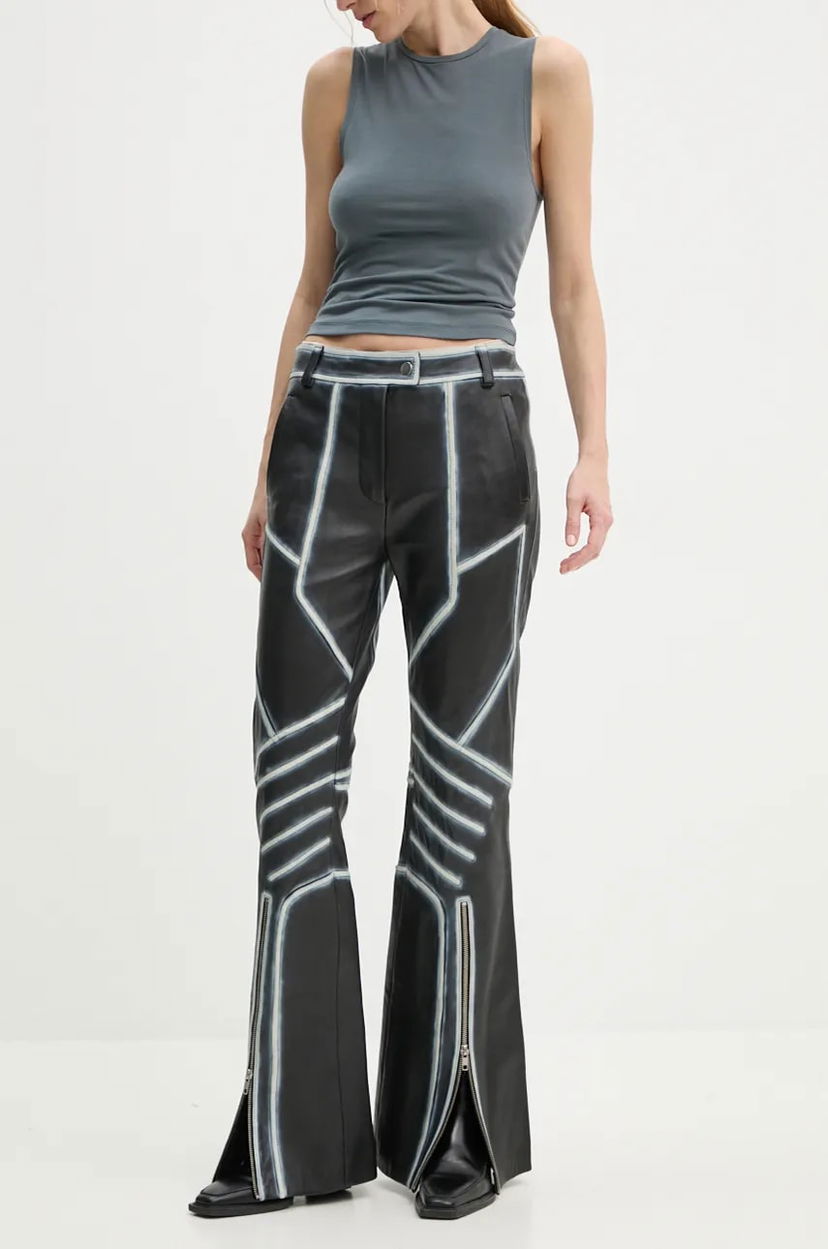 Панталони STAND STUDIO Stand Studio Moto Detailed High-Waisted Bell-Bottom Leather Pants Черно | 62287.7030