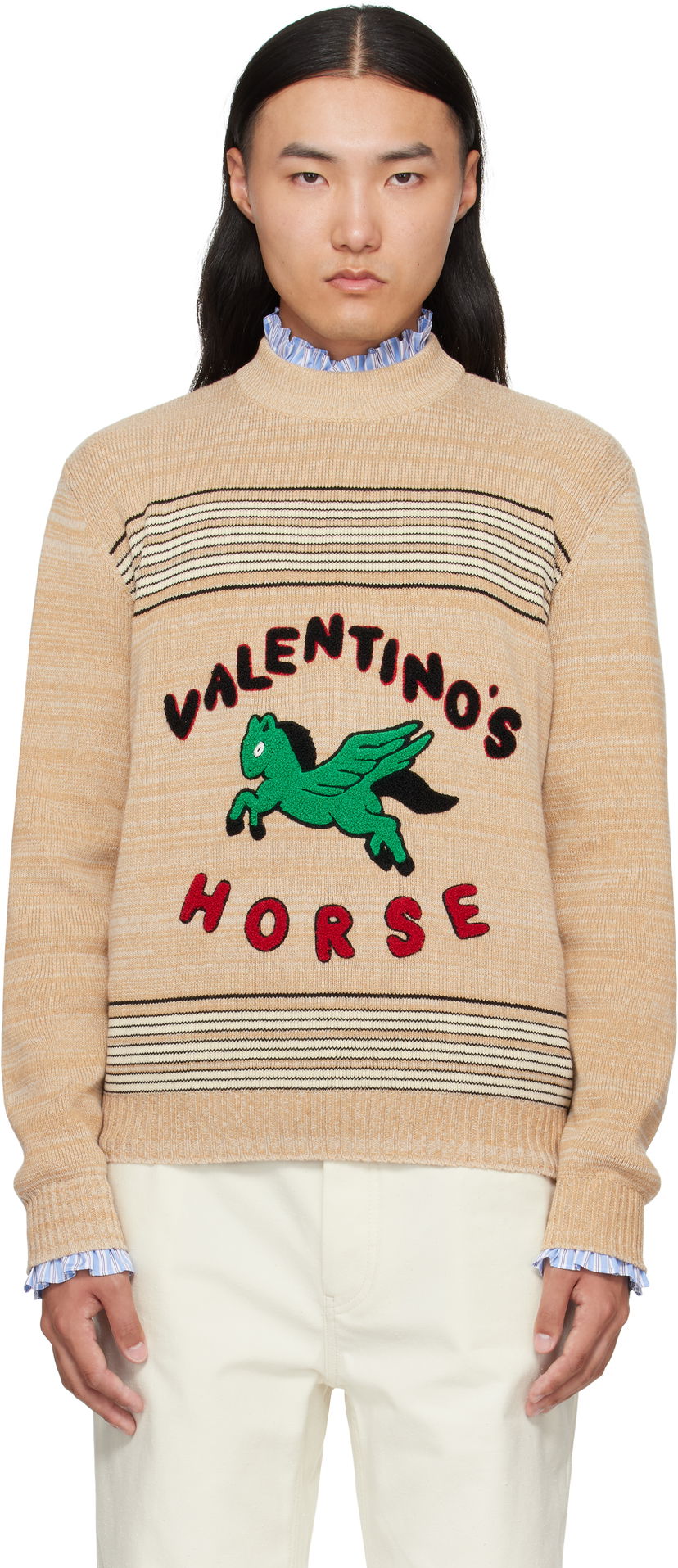 Пуловер Valentino Valentino 'Valentino's Horse' Knit Sweater Бежово | 7V3KC34EB27