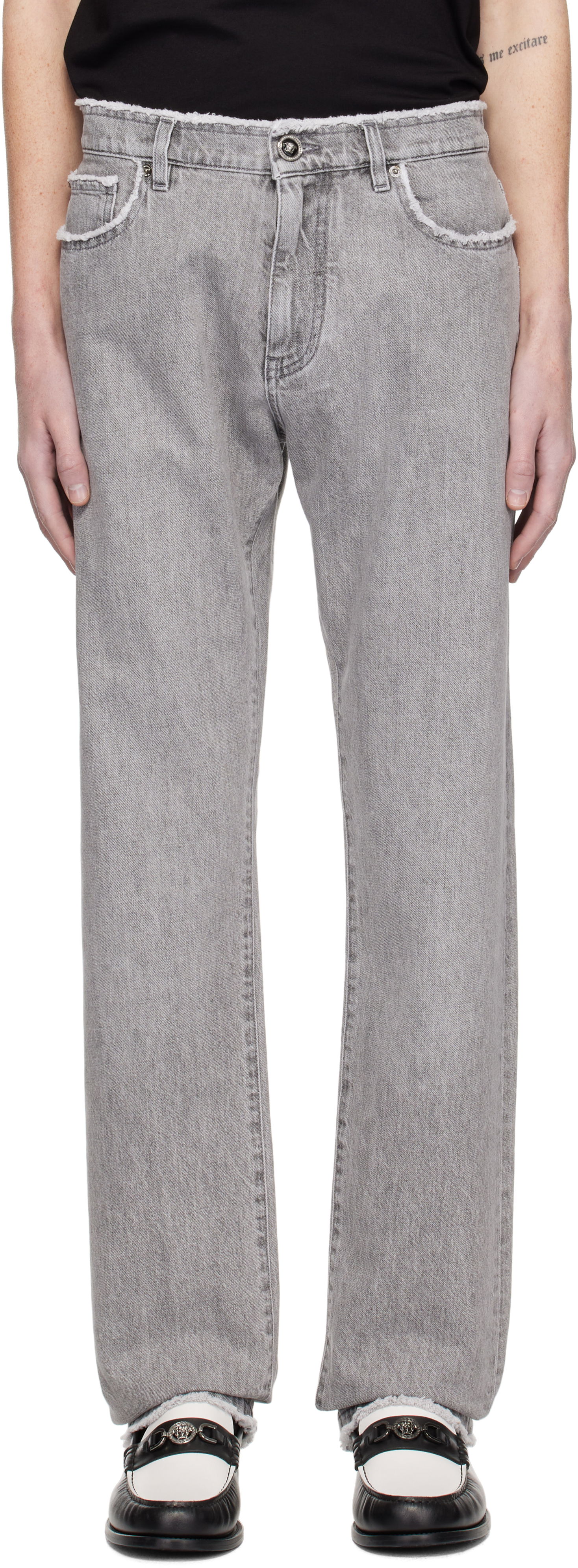 Дънки Versace Frayed Regular-Fit Jeans Сиво | 1016106_1A11098, 0