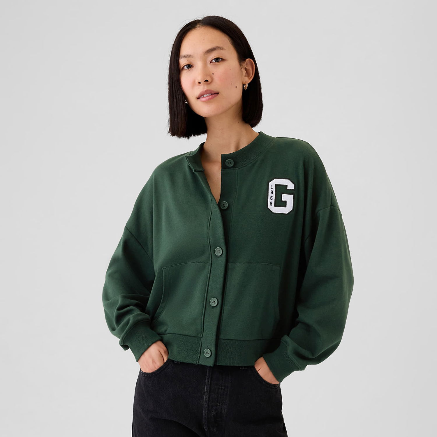 Суитчър GAP Sweatshirt Logo Crew Cardigan Essex Green S Зелено | 498972-02, 0