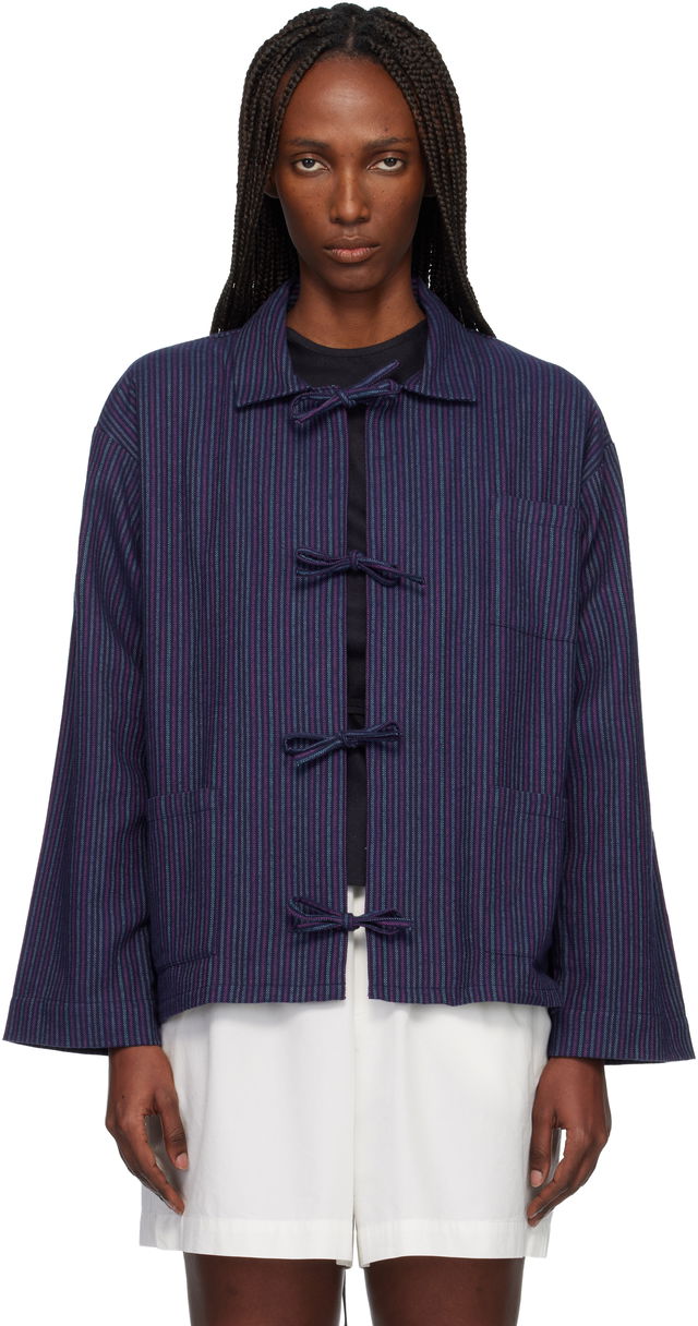 Limber Striped Shirt with Frog Closures