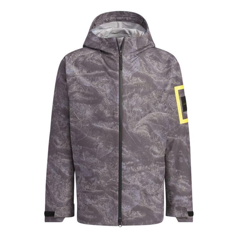 Дъждобран adidas Originals National Geographic Allover Print RAIN.RDY Jacket Сиво | IS9512