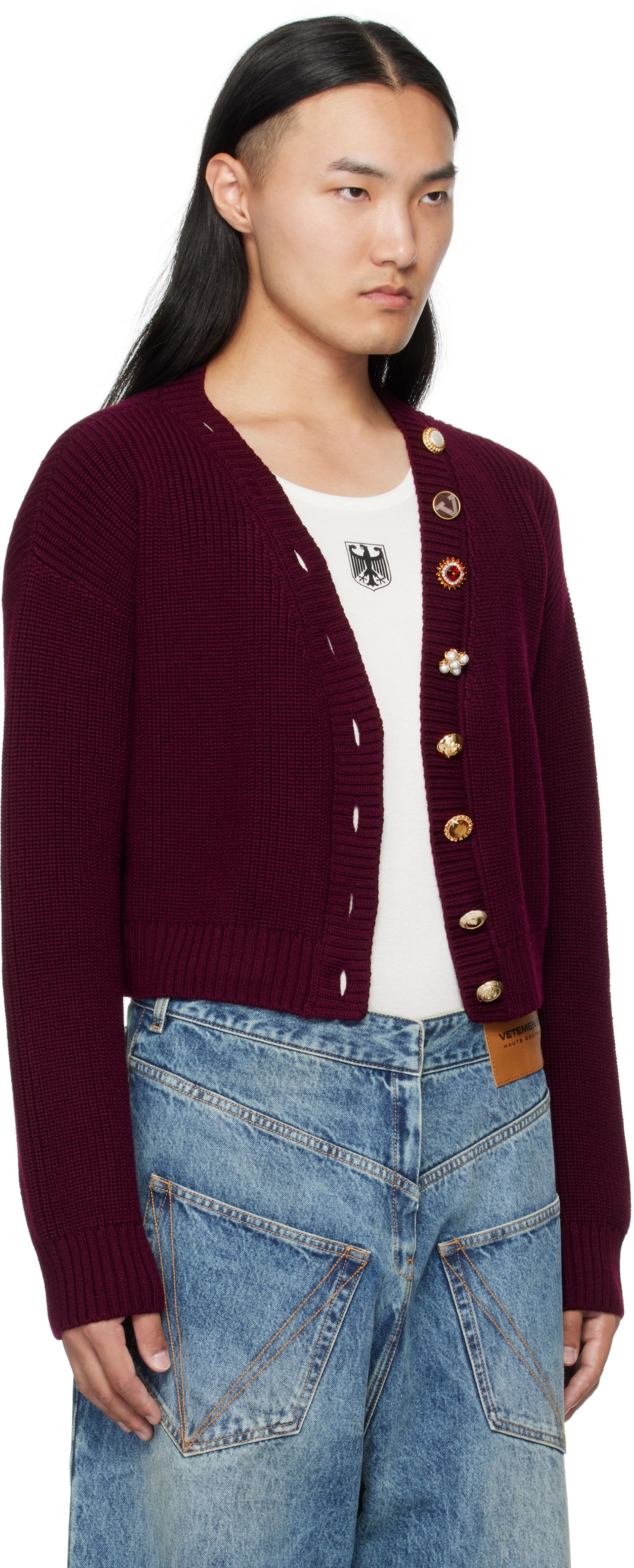 Пуловер VETEMENTS VETEMENTS Fancy Button Cropped Cardigan Бургунди | WH76KN220X, 1