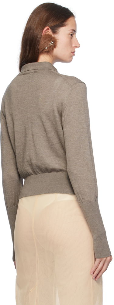 Поло тениска Simone Rocha Simone Rocha Merino Silk Knit Long Sleeve Polo Кафяво | KMK4B 0647, 2