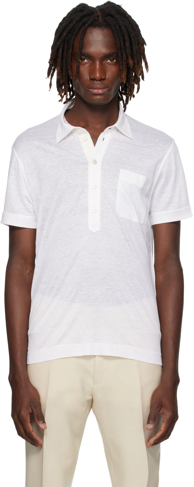 Поло тениска Tom Ford TOM FORD Silk & Linen Polo Бяло | JPS007-JMS024S25