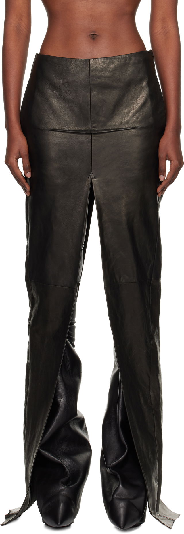 Concordians Sliced Draped Leather Maxi Skirt