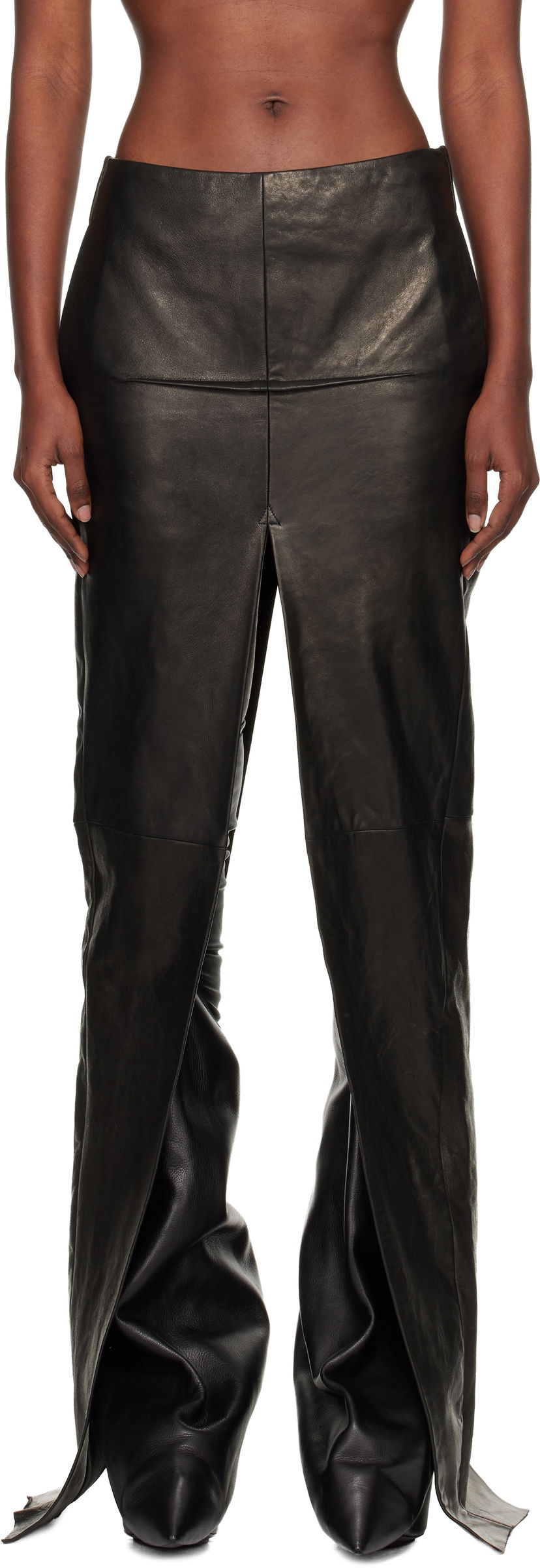 Пола Rick Owens Concordians Sliced Draped Leather Maxi Skirt Черно | RO02E4387 LNV