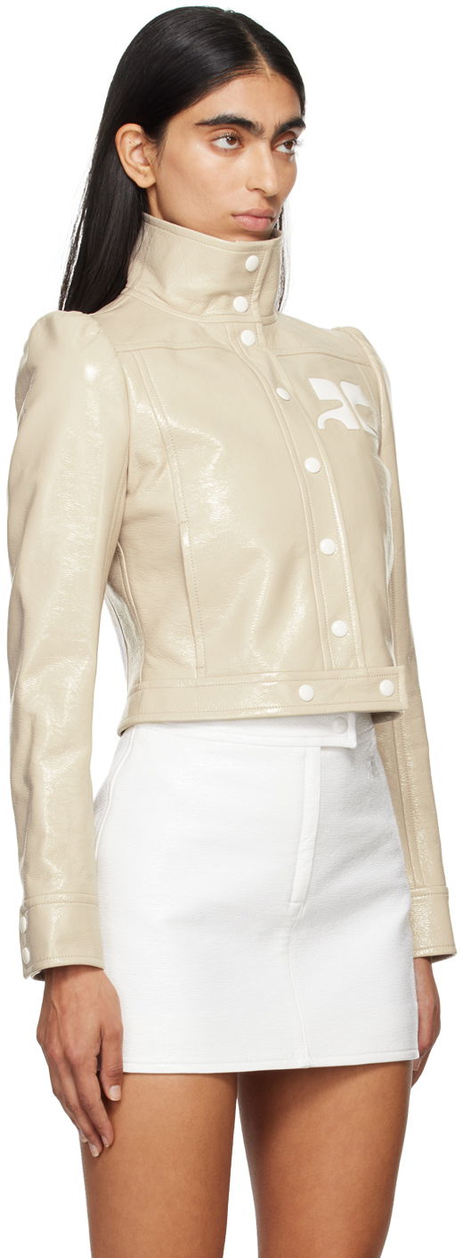 Яке Courrèges Reedition Cropped Faux Leather Jacket Бежово | PERCBL005VY0014, 1