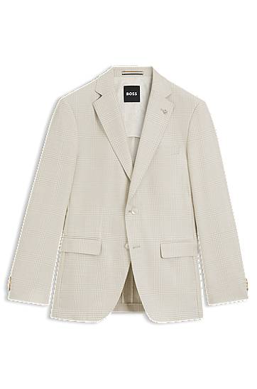 Яке BOSS BOSS Slim-Fit Checked Wool-Silk-Linen Blazer Бежово | 50545883, 0