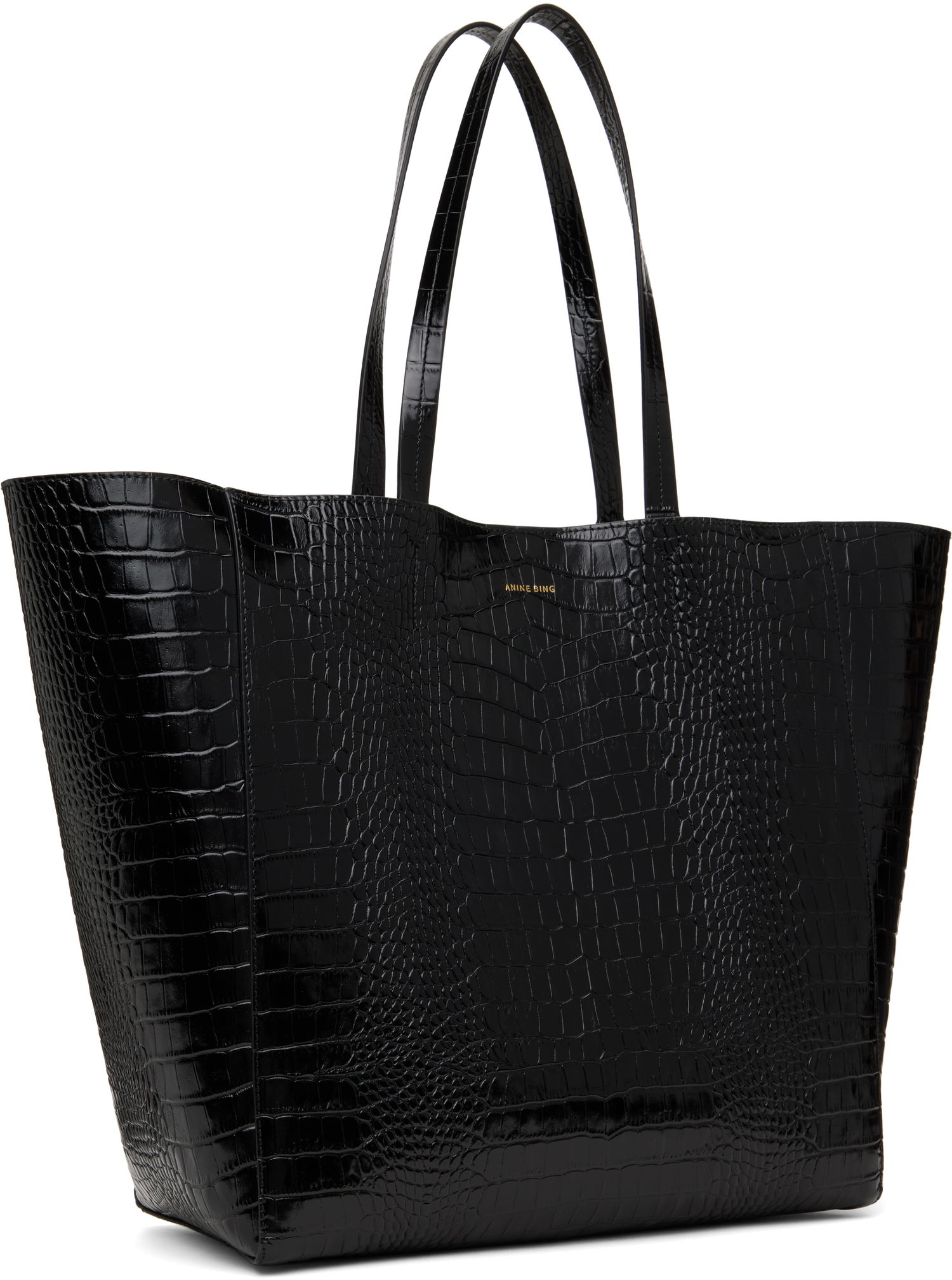 Голяма пазарска чанта Anine Bing Crocodile Embossed Leather Tote Bag Черно | A-13-10375-010, 1