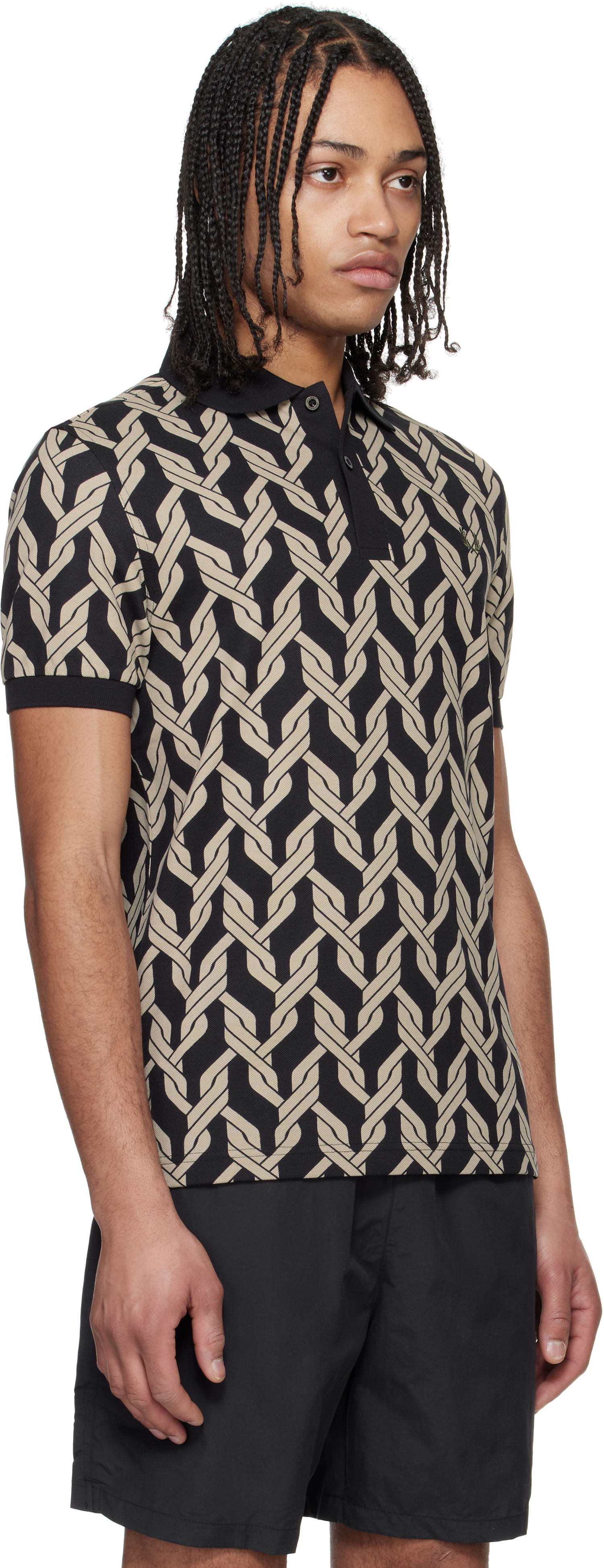Поло тениска Fred Perry Fred Perry Cable Knit Print Polo Черно | M9837, 1