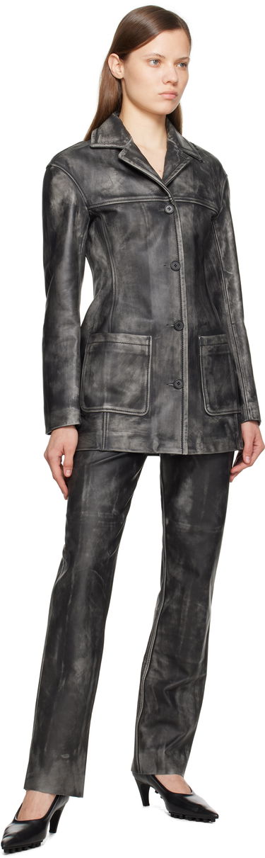 Яке Marni Marni Leather Jacket with Logo Embroidery Сиво | GIMX0277SU ULV880, 3