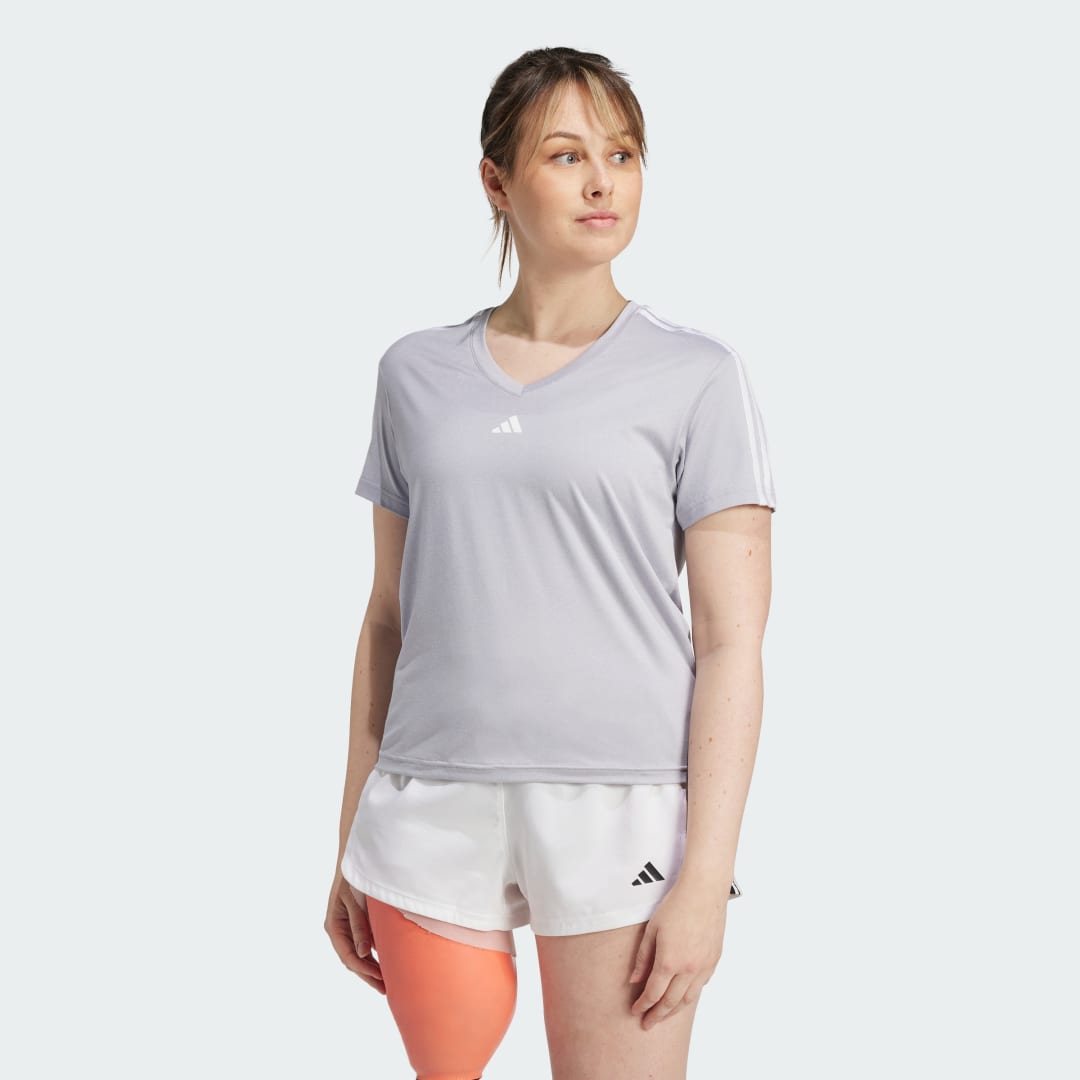 Тениска adidas Performance AEROREADY Train Essentials 3-Stripes V-Neck T-Shirt Сиво | JC6707, 0