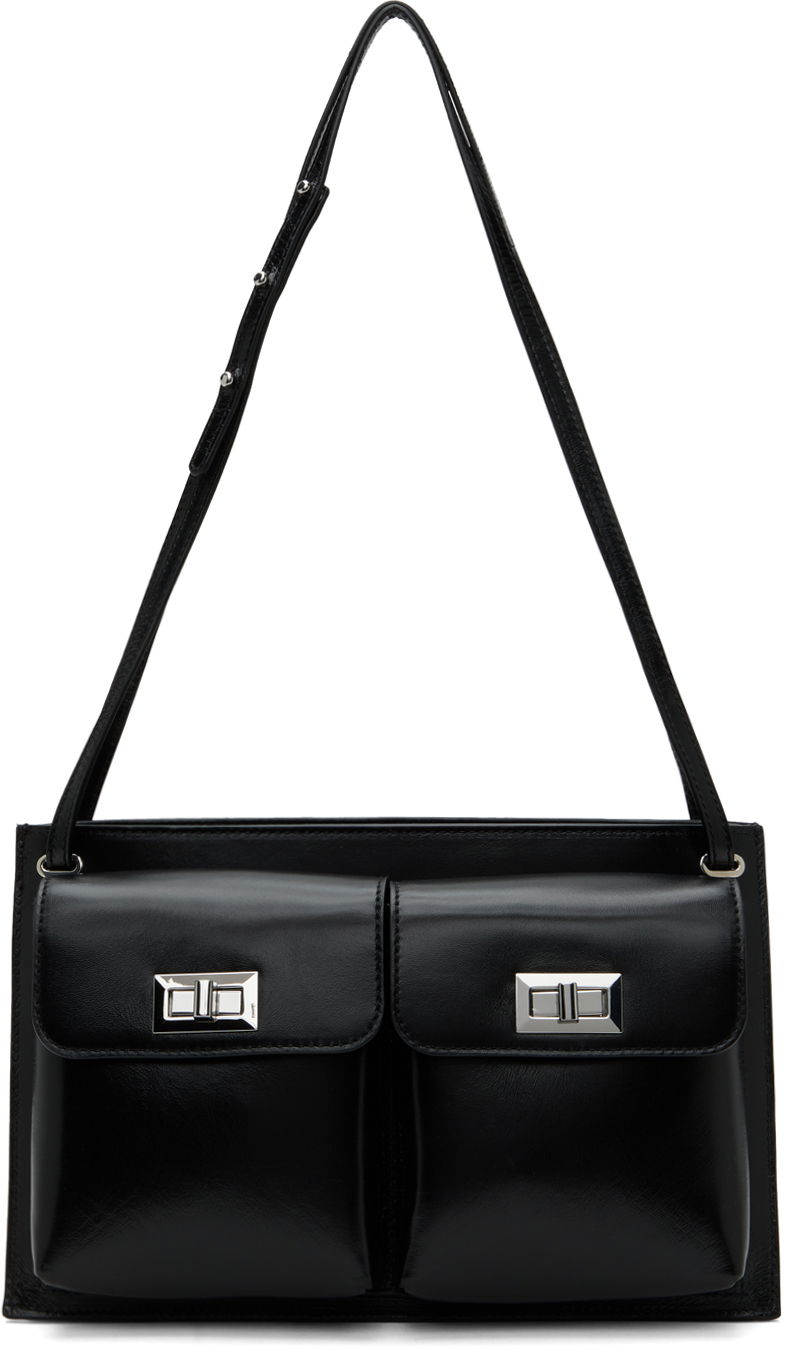 Чанта през рамо BY FAR Leather Double Pocket Tote Bag Черно | SWBSB024LL002BK001PL, 0