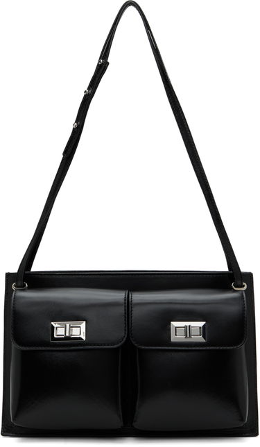 Чанта през рамо BY FAR Leather Double Pocket Tote Bag Черно | SWBSB024LL002BK001PL, 0