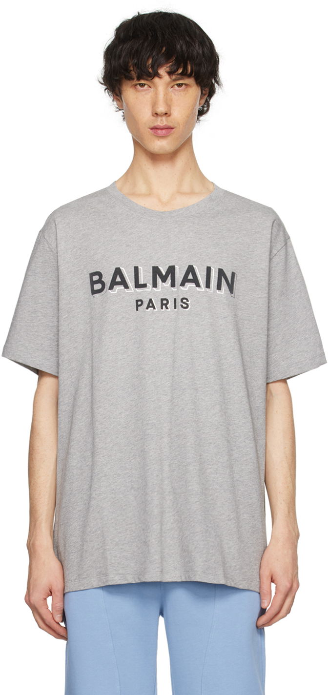 Тениска Balmain Metallic Flocked T-Shirt Сиво | CH1EG010BB99