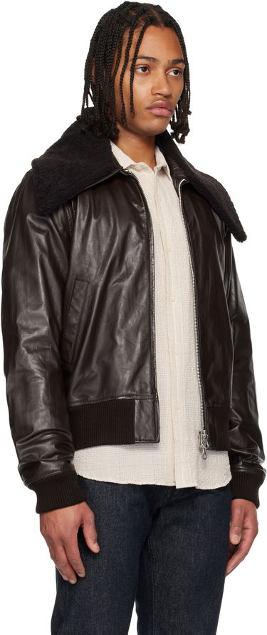 Яке бомбър OUR LEGACY Pharos Shearling Collar Leather Bomber Jacket Кафяво | M4259PU, 1