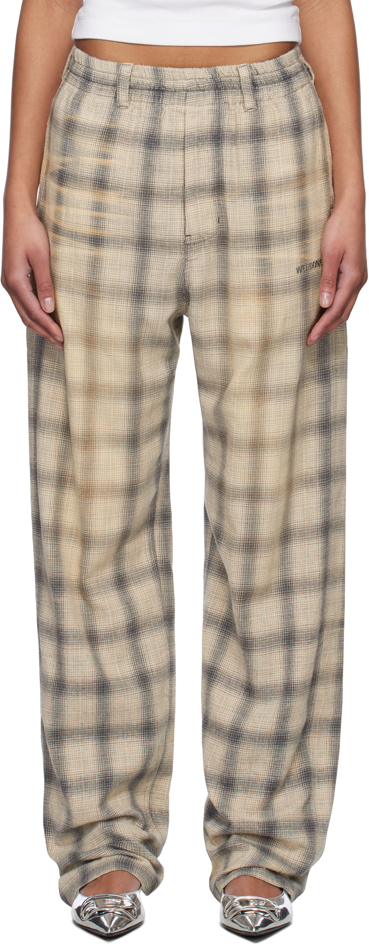 Спортни панталони We11done We11done Washed Checkered Trousers Бежово | WD-PT0-25-265-U-GY, 0