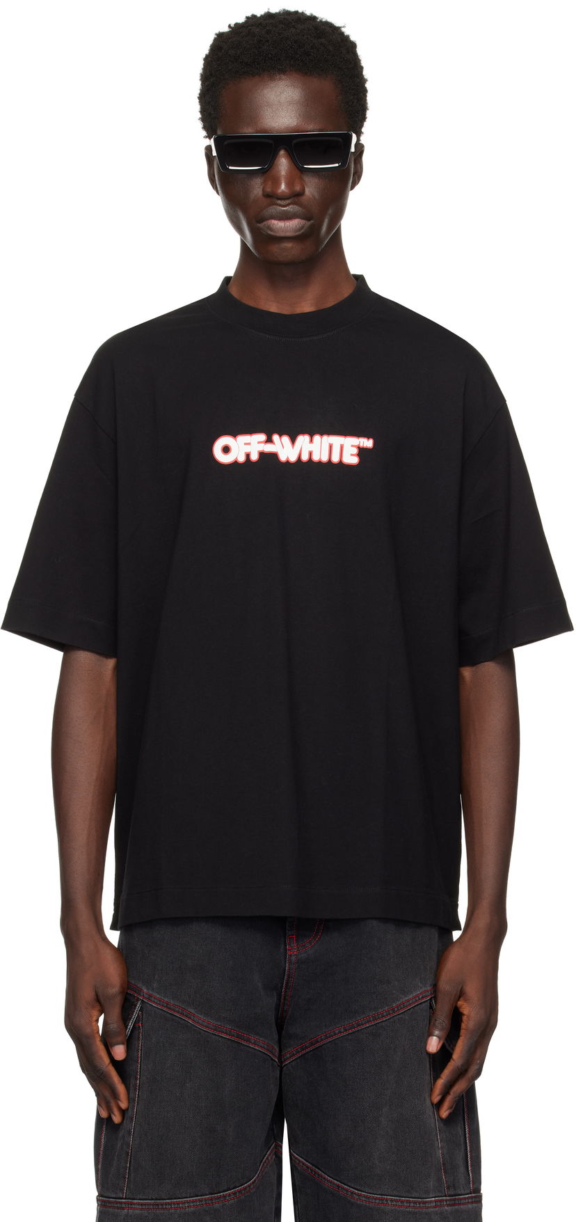 Тениска Off-White Round Logo Skate T-shirt Черно | OMAA120F24JER00E1001