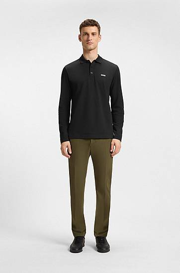 Поло тениска BOSS Long-Sleeve Cotton Pique Polo Shirt Черно | 50536609, 1