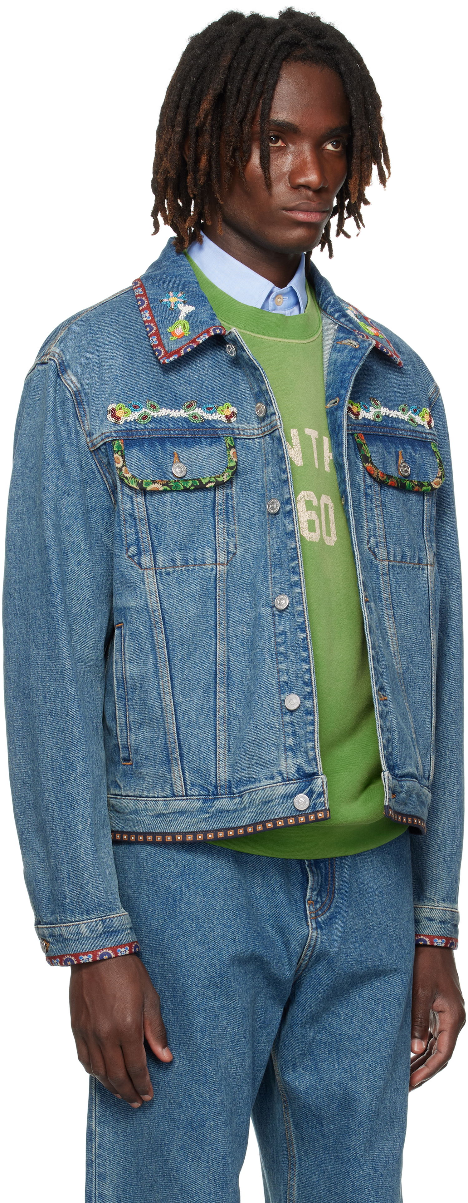 Яке Valentino Valentino Beaded Embroidery & Printed Edges Denim Jacket Синьо | 7V3DC04QB0W, 1