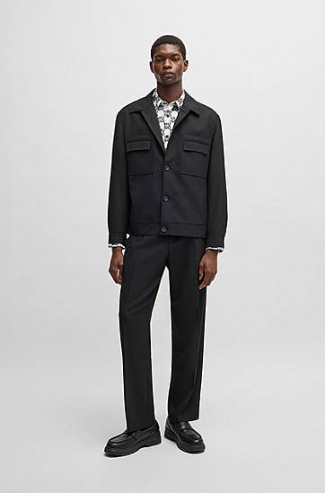 Риза BOSS Slim-Fit Cotton Poplin Shirt with Seasonal Print Бяло | 50534257, 1