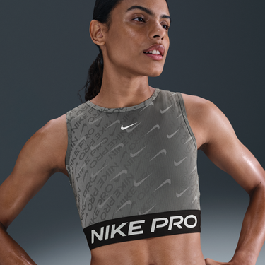 Съкратен топ Nike Nike Pro Dri-FIT Printed Crop Top Сиво | HQ5683-010, 1