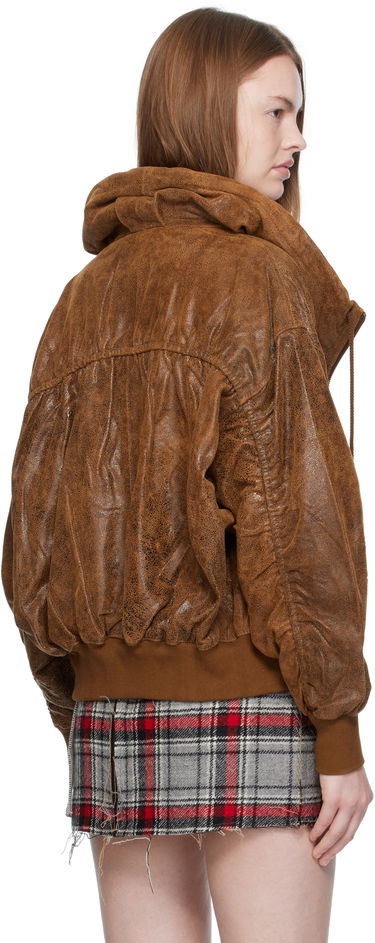 Яке бомбър R13 R13 Shirred Oversized Leather Bomber Jacket Кафяво | R13WR429-R540A, 2