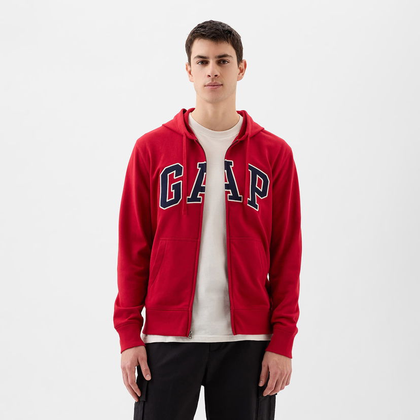 Суитчър GAP French Terry Fullzip Logo Hoodie Lasalle Red Червено | 868454-03