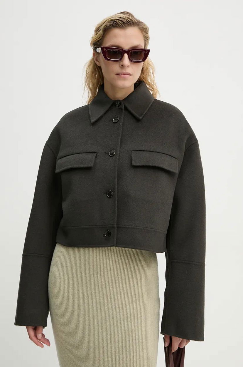 Яке Nanushka Oversized Cropped Wool Jacket Зелено | NW24PFSG27197