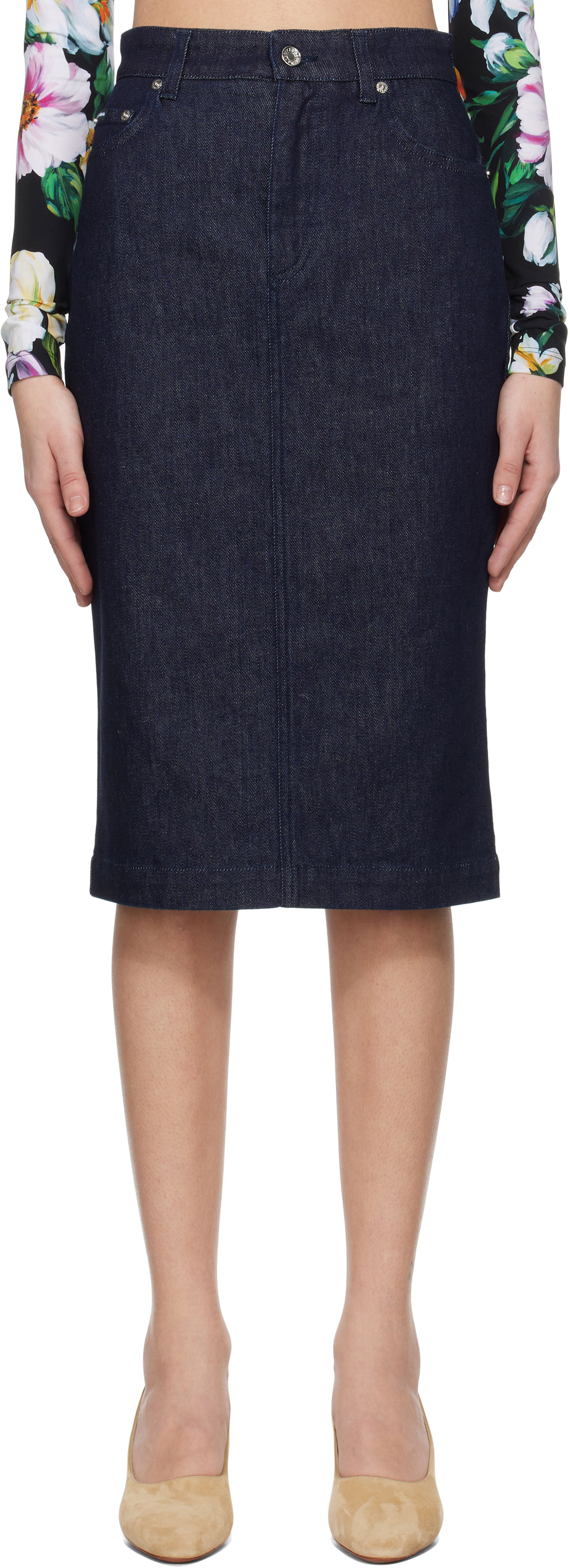 Пола Dolce & Gabbana Dolce&Gabbana Stretch Five Pocket Pencil Denim Midi Skirt Синьо | F4CYAD G8MS5, 0