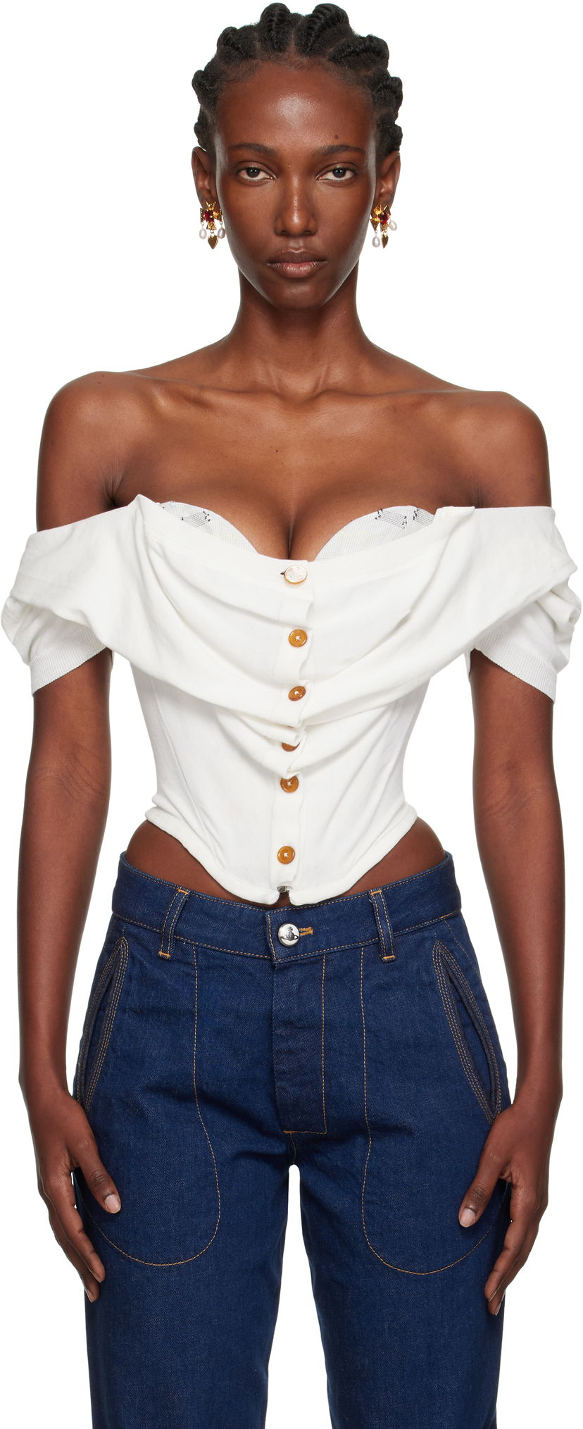 Пуловер Vivienne Westwood Vivienne Westwood Bea Corset Cardigan Бяло | 18030063-Y003F-
