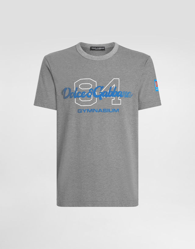 Cotton Crewneck Short Sleeve T-shirt with 84 Gymnasium Print