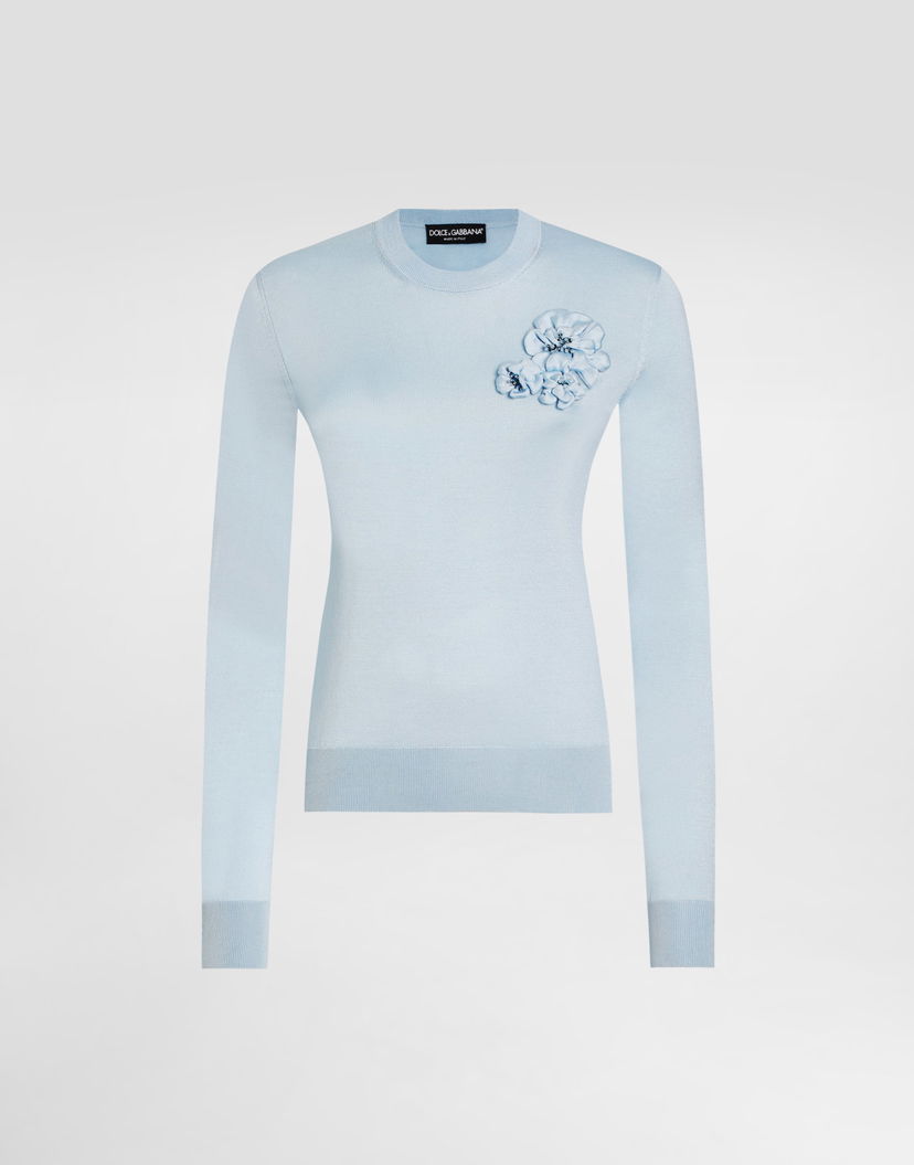 Пуловер Dolce & Gabbana Dolce & Gabbana Silk Pullover with Flower Brooch Синьо | FXX48ZJBSO1B1581