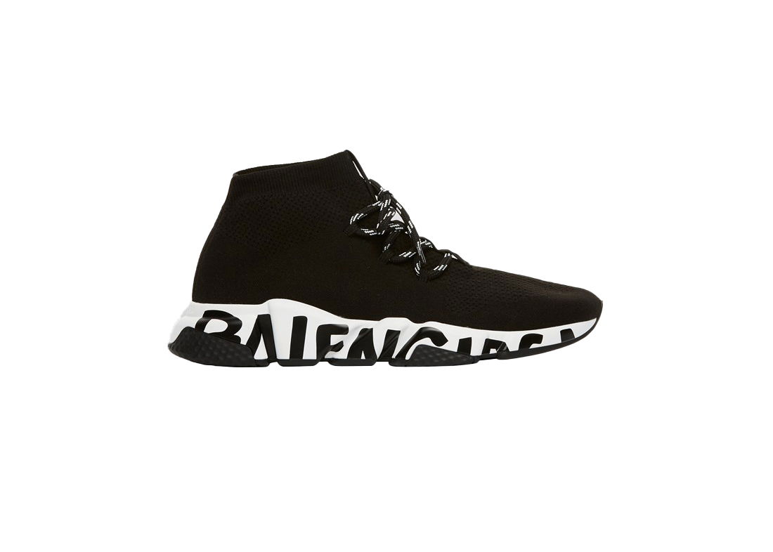 Кецове и обувки Balenciaga Speed Lace Up Graffiti Black White Черно | 621611W05GE1015, 0