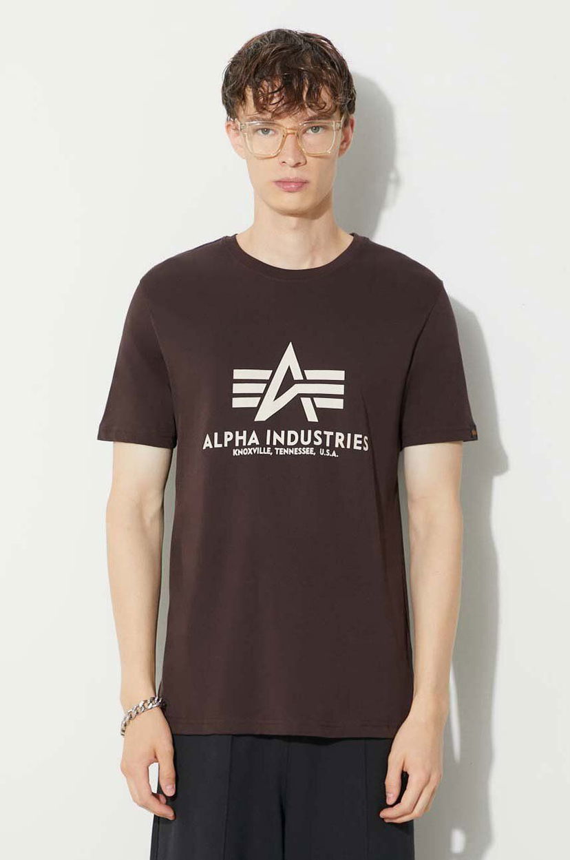 Тениска Alpha Industries Basic T-Shirt With Print Кафяво | 100501.696