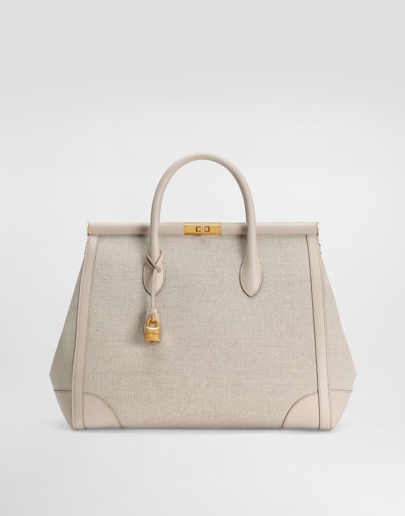 Дамска чанта Dolce & Gabbana Dolce & Gabbana Marlene Fabric and Calfskin Handbag Бежово | BB7763A9AC88M043