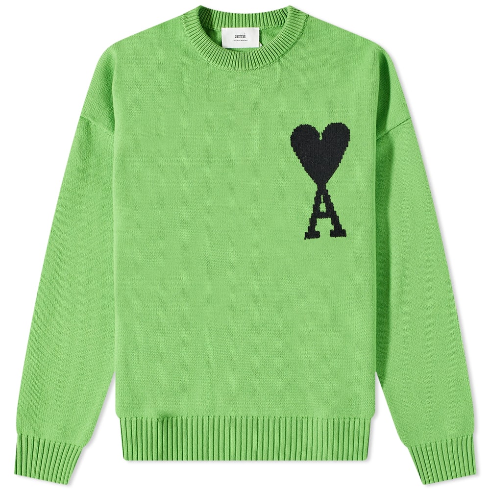 Пуловер AMI Large A Heart Crewneck Sweater Зелено | UKS002-018-324, 0